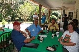 L-R Bruce Turley, Tom Heitzman, Eddie McKeithen and Taryn Evans (Creative Garden Structures) at lunch. The McKeithens hosted lunch from Patricia McKeithen's brother Gris' new restaurant - a ChickenKitchen franchise - great option for fresh fast healthy food. Chipotle, look out! All enjoyed. 
