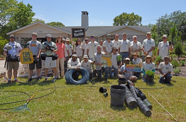 How to do Florida - Flip Your Yard premiere!

Standing in back, L-R: ? Film crewman, ? Film crewman, Director Ben (with big camera in hands), Florida Wildflower Foundation Executive Director Lisa Roberts, ? Install crewman, Install crewman, FANN Executive Director Cammie Donaldson (with sign in hands), ? Install crewman, Zack Pitchford, ? Install crewman, Arnie Rutkis (sweaty hunk in the hat), Kodiak Brothers, Team Leader Tom Heitzman, Bruce Turley, Roger Triplett, Jerry Fritz. Seated, L-R: ? Install crewman with someone else behind him, ? Install crewman, Host & Producer Chad Crawford (with Berni's yard sign), Troy Springer (with plant), Chili Horton (with wildflower sign), Laurel Schiller (in hat and apron), Heather Hill (with plant), ? Install crewman. Not pictured: Eddie McKeithen and possibly other shy crewmen.