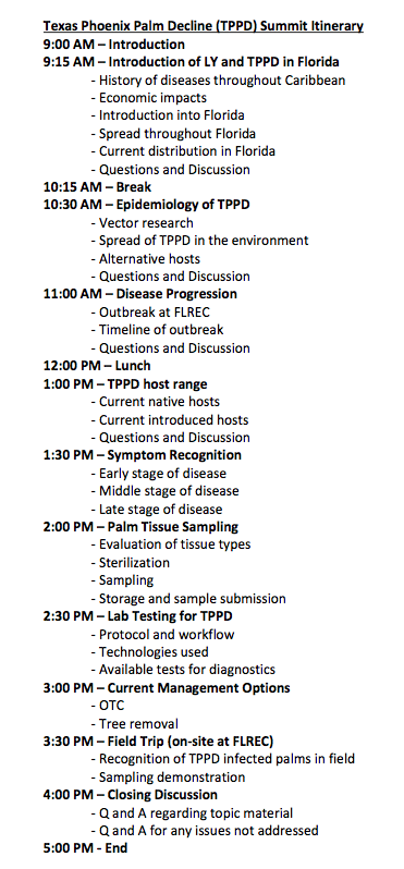 Texas Phoenix Palm Decline summit agenda