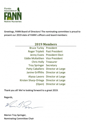 FANN Nominating Committee Slate of Board Member Candidates for 2019